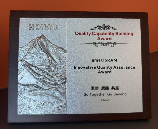 光學(xué)傳感再獲認可，艾邁斯歐司朗榮耀本年度唯一獲獎傳感器供應(yīng)商